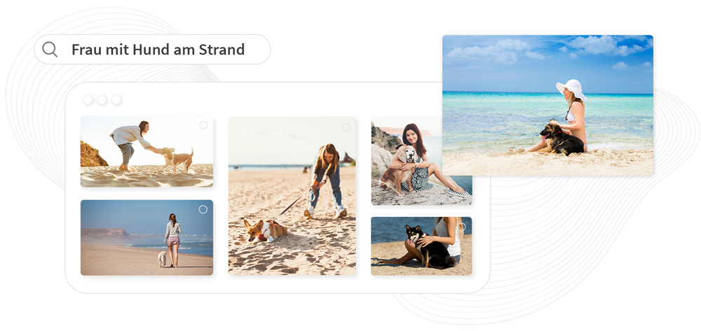 Frau mit Hund am Strand