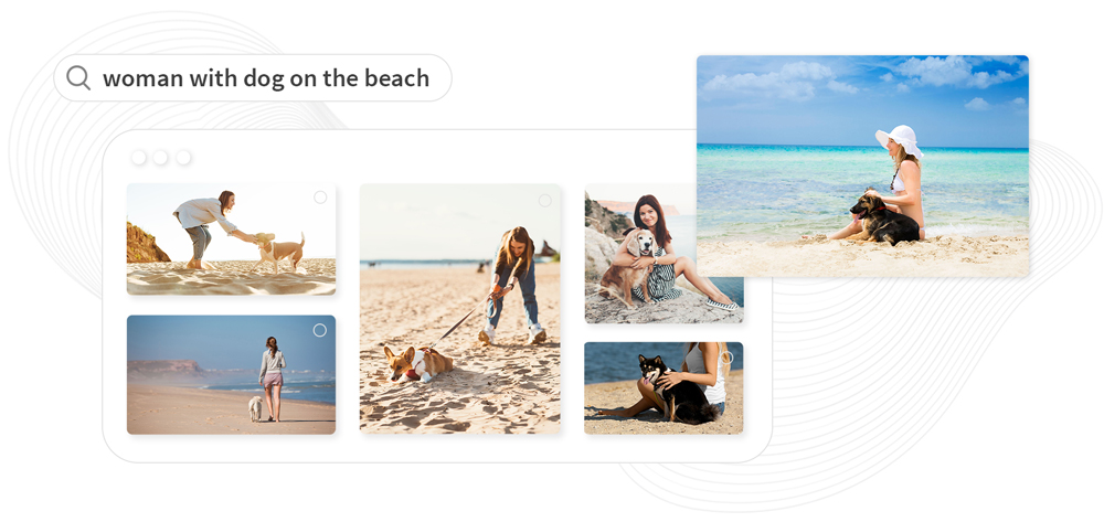 Semantic search: woman with dog on the beach